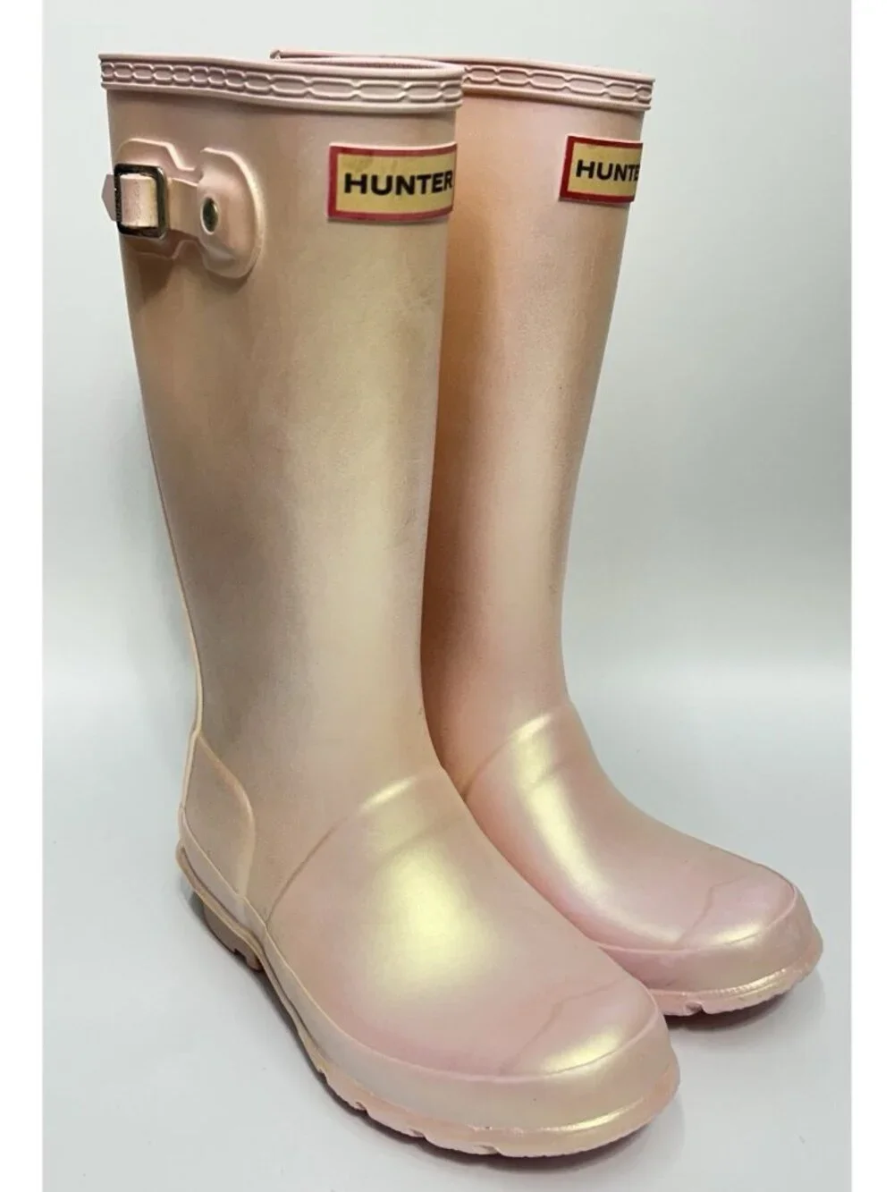 Hunter Original Nebula Wellington Boots Kids Girls SZ 2 Iridescent Pink sparkle